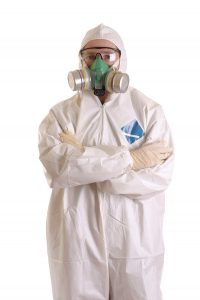 man in hazmat suit
